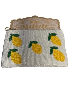 India Handmade Beaded Lemon Pouch Clutch Bag - NWT **